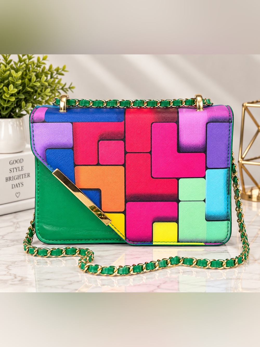 Colorblock Green Chain Crossbody Bag - Unknown Brand NWOT